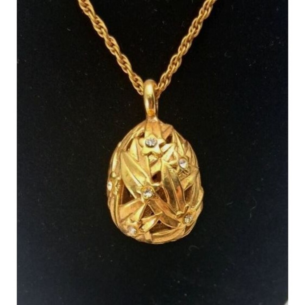 Joan Rivers Classics Collection Gold Tone Crystal Flower Egg Pendant Necklace